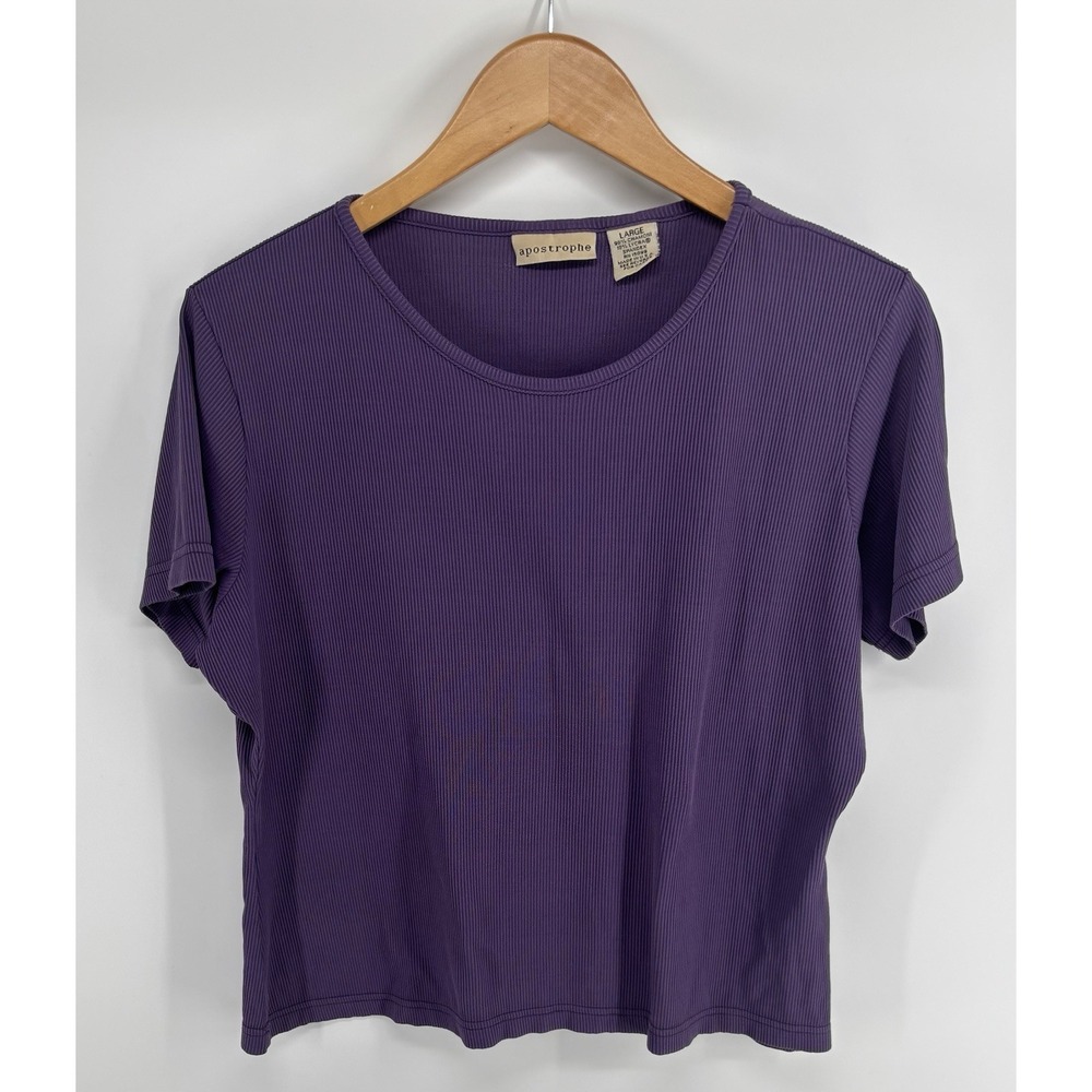 Vintage Apostrophe Ribbed Top Womens Sz L Stretched T Shirt Preppy Momcore USA